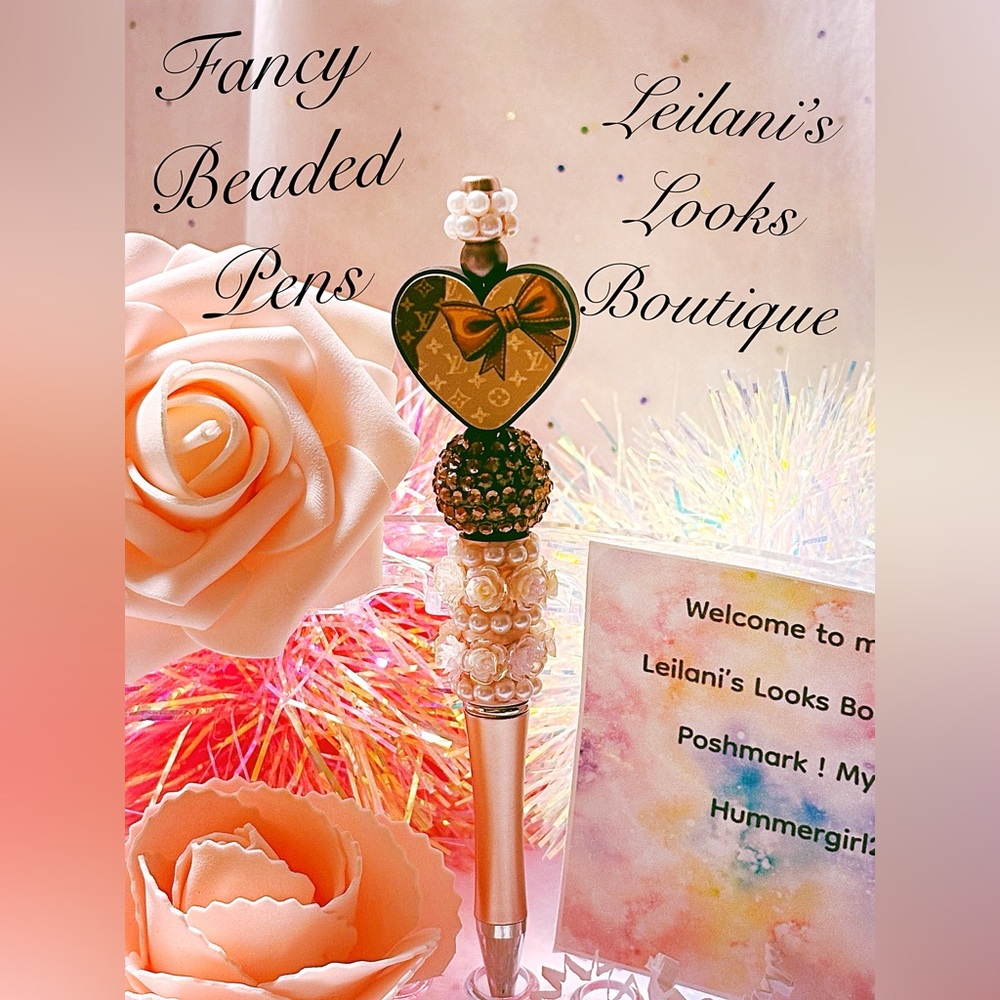 Fancy beaded pen/gifts/brown heart/brown beads